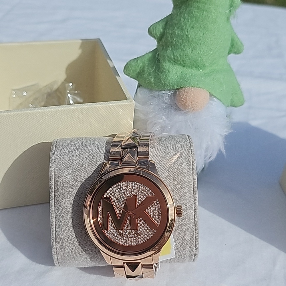 MICHAEL KORS ROSE GOLD RUNWAY MERCER RHINESTONE BEZEL 44mm QUARTZ WATCH - Picture 4 of 4